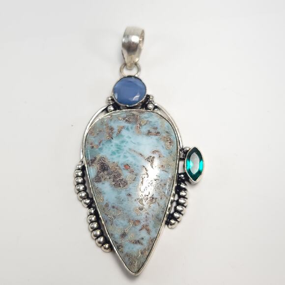 Majestic Larimar & Gem Accent Pendant (2.5") with 18" Necklace - Picture 3 of 11